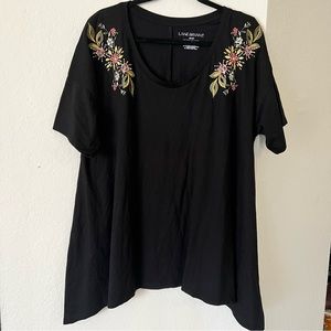 Lane Bryant Bryant Navy Grey Peasant Top Embroidered Design Size 18/20